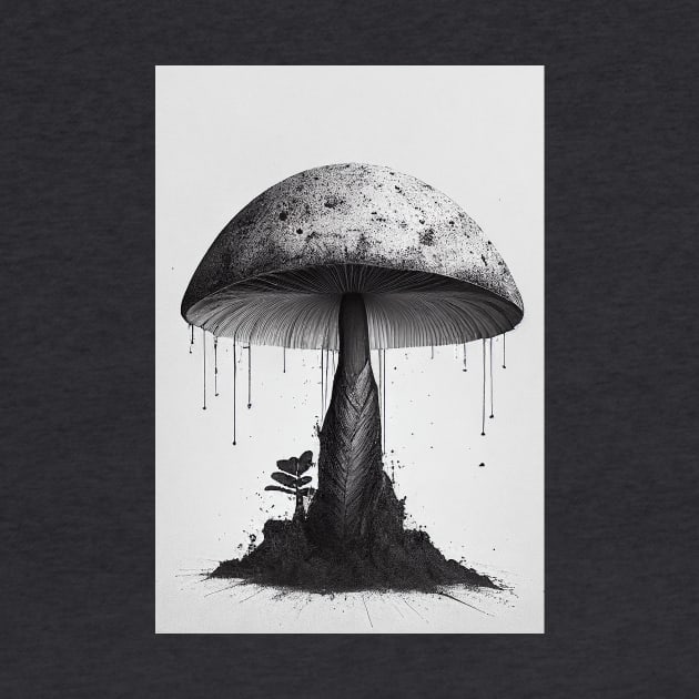 Rustic Mushroom Wall Art Minimalist Greyscale Grunge by Abili-Tees